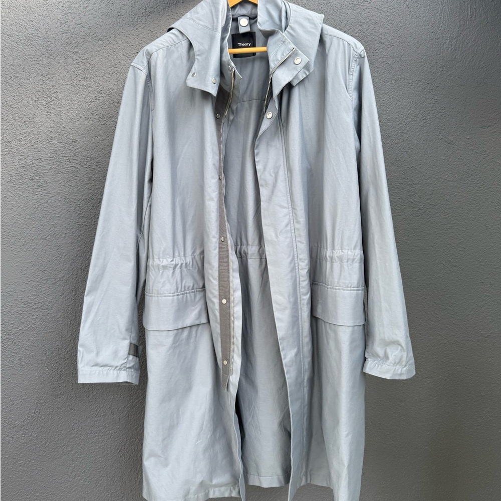 Theory Gray Blue Raincoat Lightweight Lapel